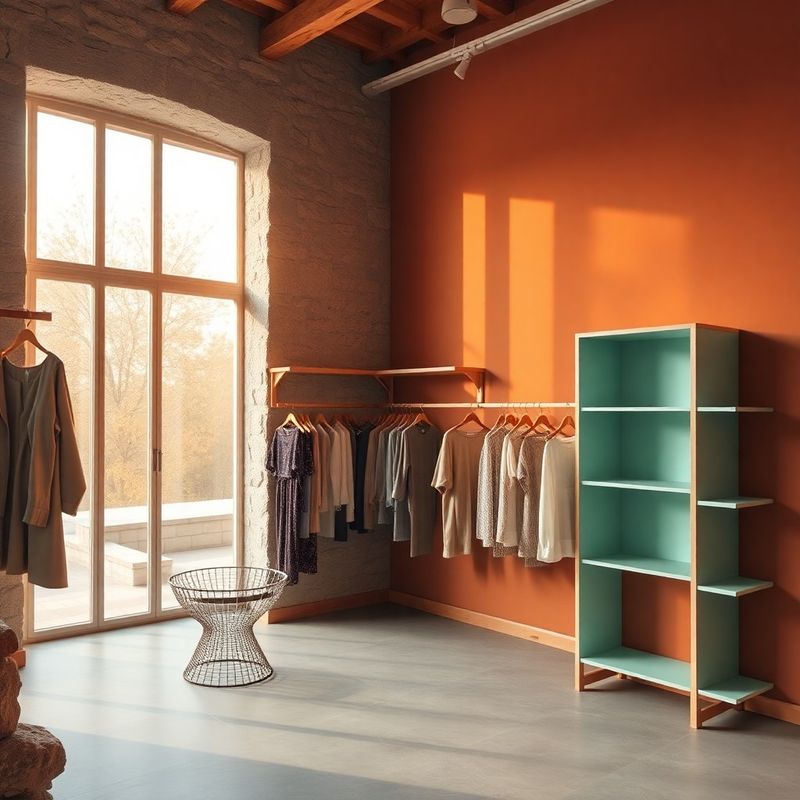 Interiorul showroom-ului AdvisoryVenture cu pereți în tonuri de piatră caldă și rafturi cu accente mentă